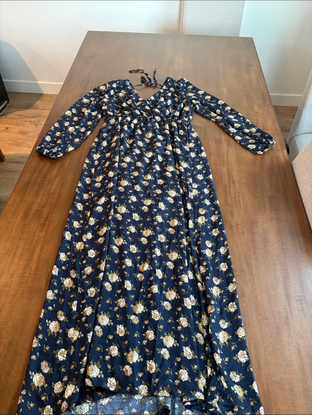 Promesa Navy Floral Maxi Dress with Cream & Gold Blooms